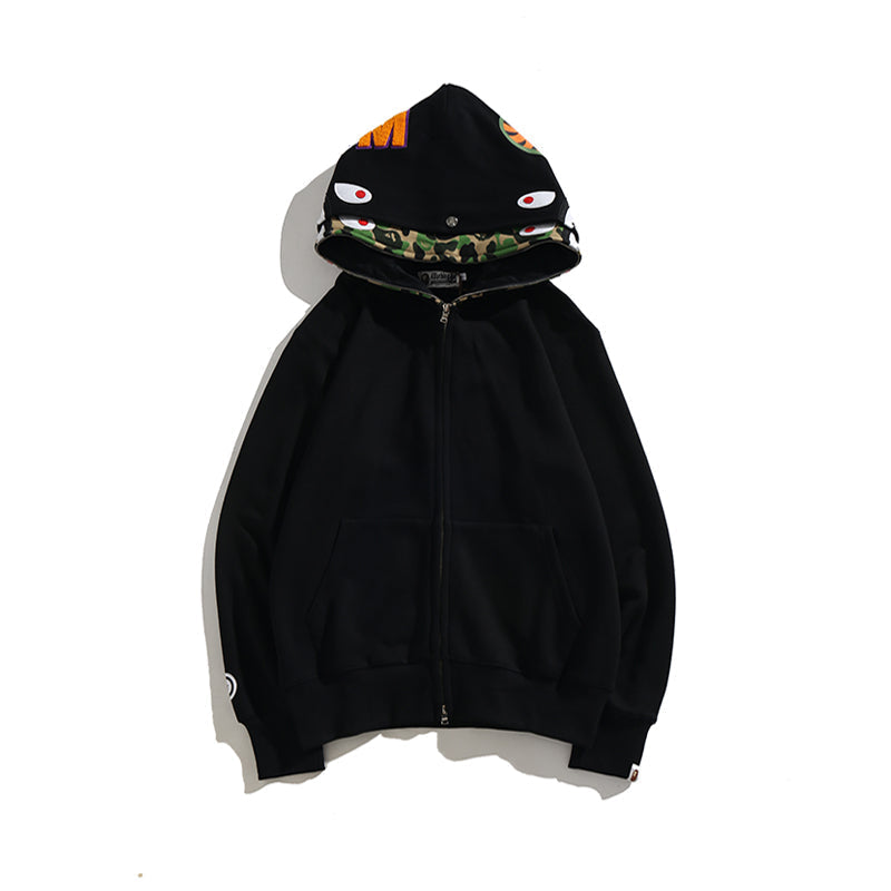 Bathing Shark and ape head print Hoodie Camouflage Cardigan Men's and Women's Sweater Hoodie Coat NextBlock