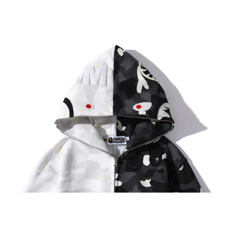 Bathing Shark and ape head print Hoodie shark head black and white luminous color matching sweater NextBlock