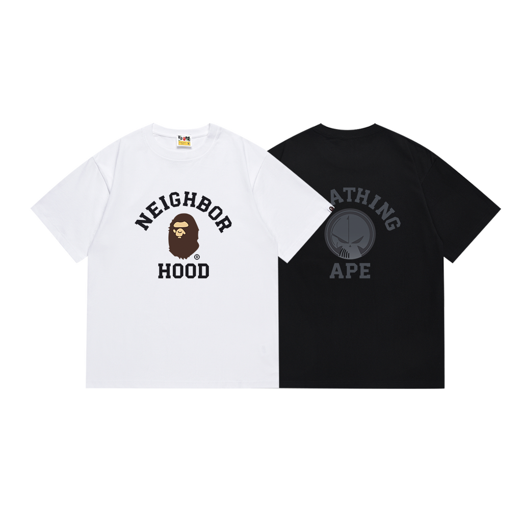 Bathing Shark and ape head print T-Shirt NextBlock
