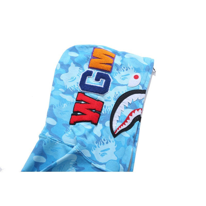 Bathing Shark and ape head print Hoodie Flame Camouflage Shark Autumn NextBlock