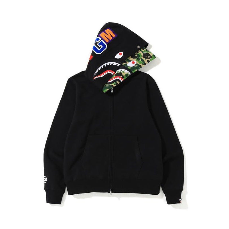 Bathing Shark and ape head print Hoodie Camouflage Cardigan Men's and Women's Sweater Hoodie Coat NextBlock