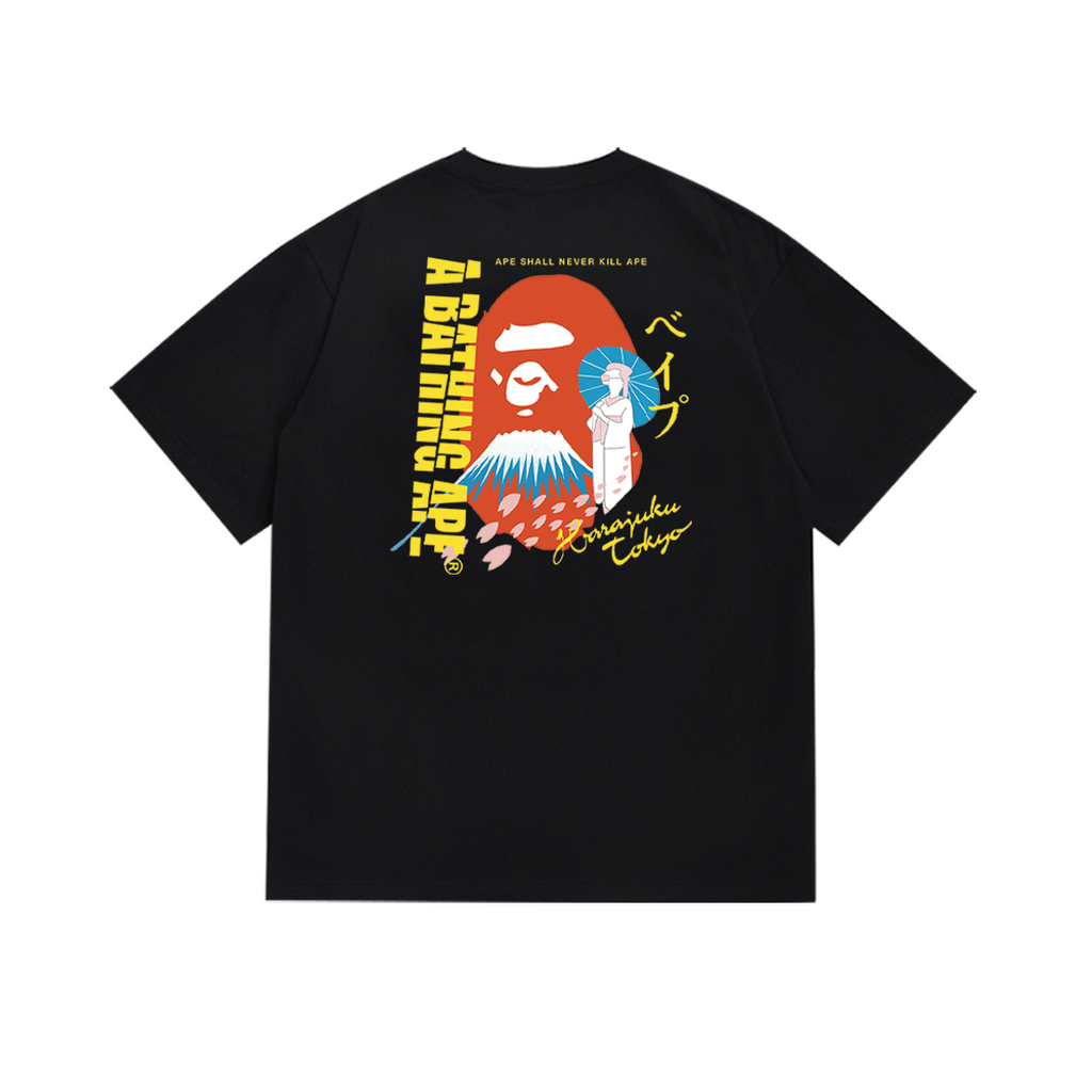 Bathing Shark and ape head print T-Shirt NextBlock