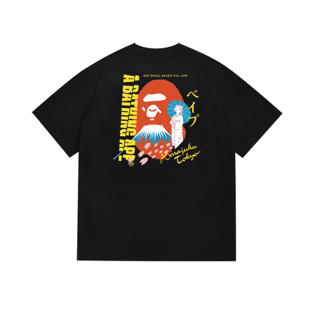 Bathing Shark and ape head print T-Shirt NextBlock