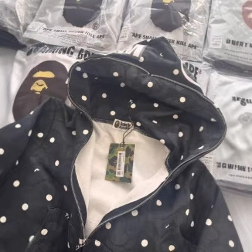 Bathing Shark and ape head print hoode BAPE polka dot black joint autum NextBlock