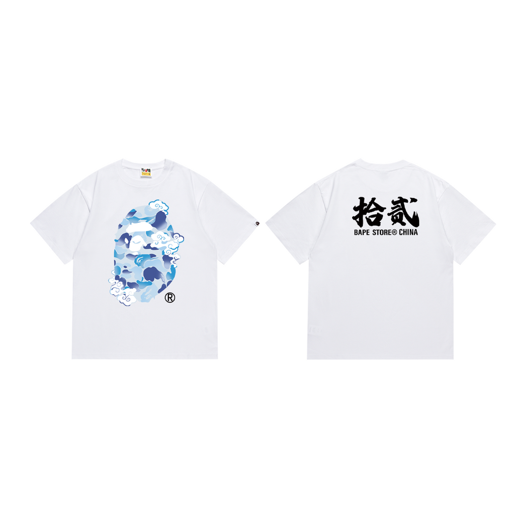 Bathing Shark and ape head print T-Shirt NextBlock