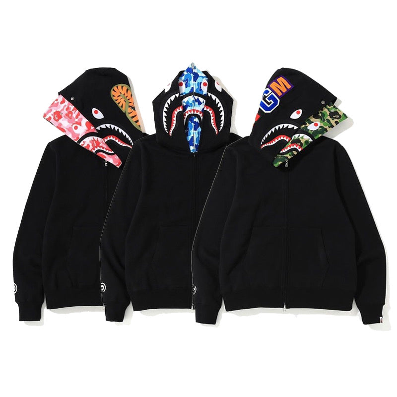 Bathing Shark and ape head print Hoodie Camouflage Cardigan Men's and Women's Sweater Hoodie Coat NextBlock