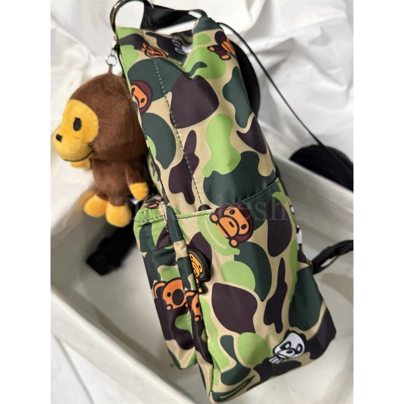 Bathing Shark and ape head print Bag Camouflage Little Monkey Backpack Small School Bag Backpack Female NextBlock