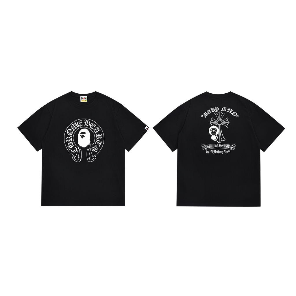 Bathing Shark and ape head print T-Shirt NextBlock