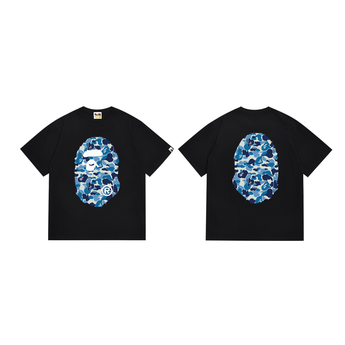 Bathing Shark and ape head print T-Shirt NextBlock
