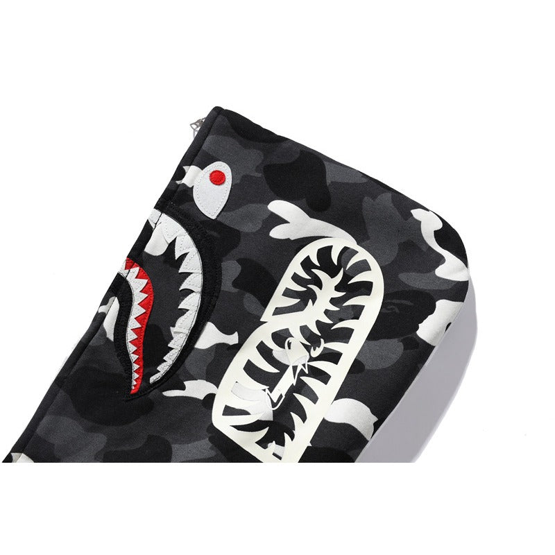 Bathing Shark and ape head print Hoodie shark head black and white luminous color matching sweater NextBlock