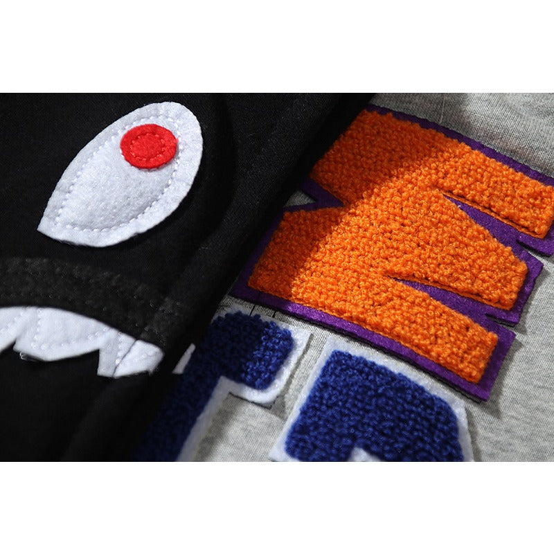 Bathing Shark and ape head print Hoodie Embroidery Solid Color Sweater Men NextBlock