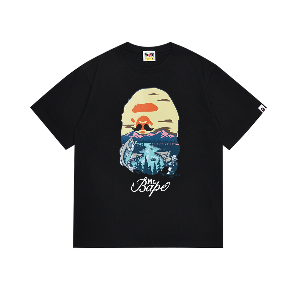 Bathing Shark and ape head print T-Shirt NextBlock