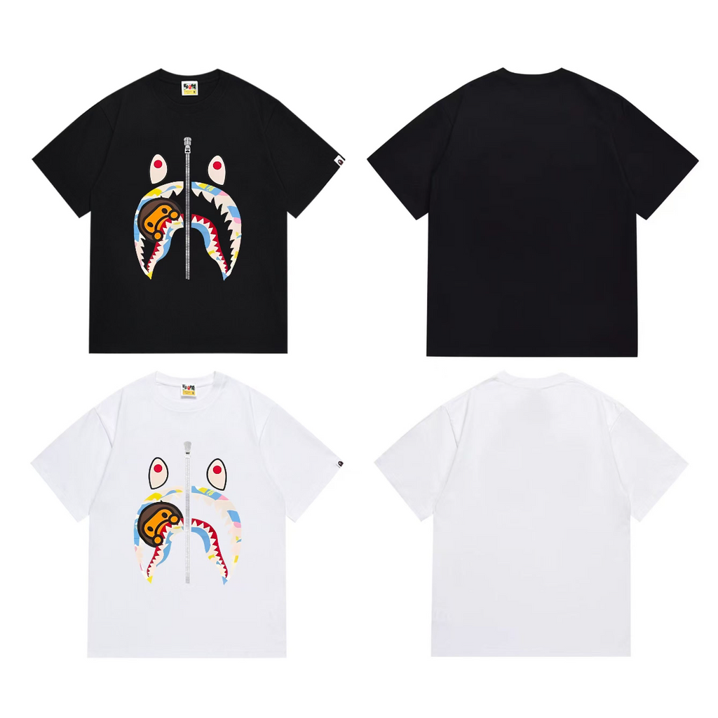 Bathing Shark and ape head print T-Shirt NextBlock
