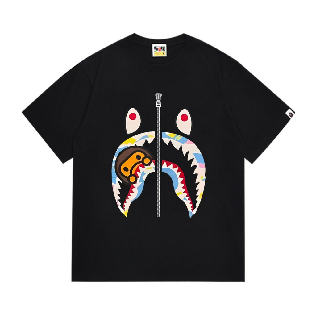 Bathing Shark and ape head print T-Shirt NextBlock