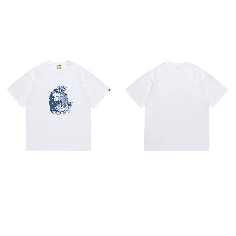 Bathing Shark and ape head print T Shirts NextBlock