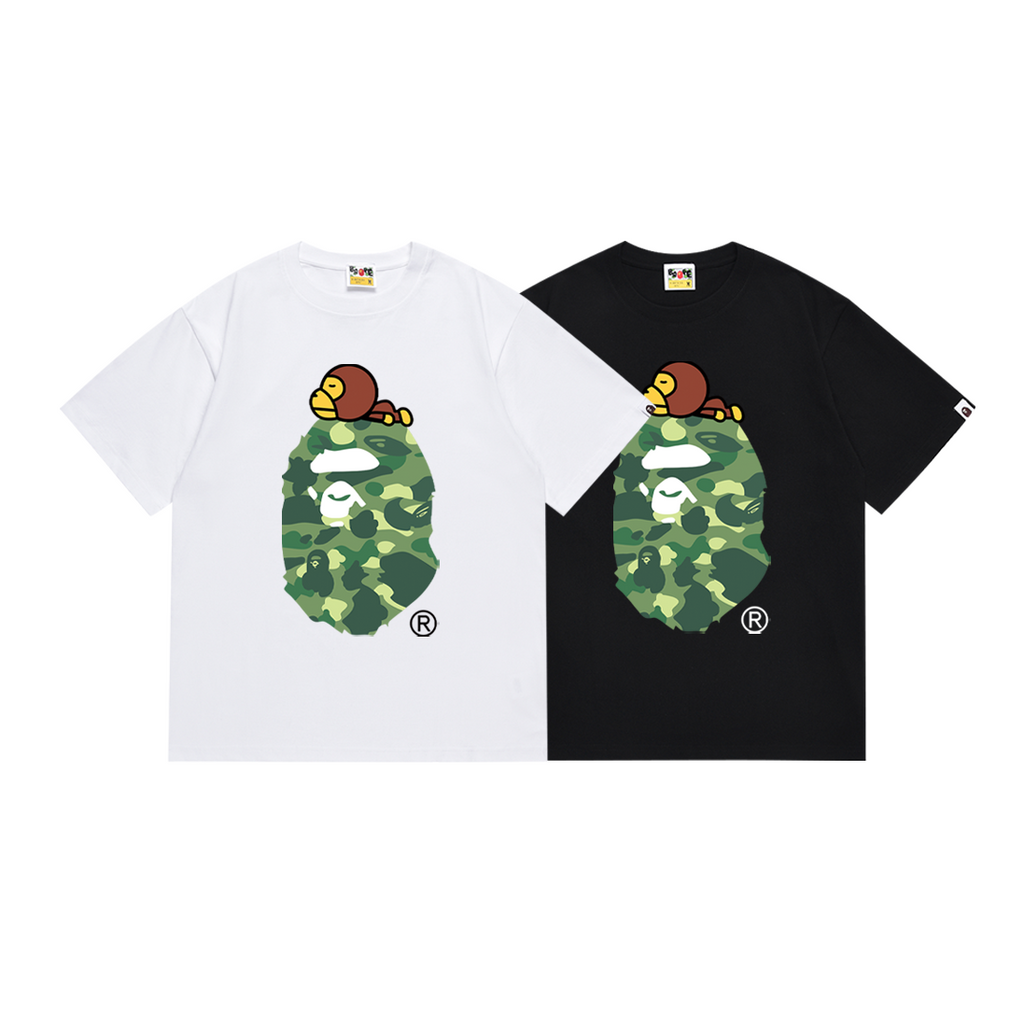 Bathing Shark and ape head print T-Shirt NextBlock