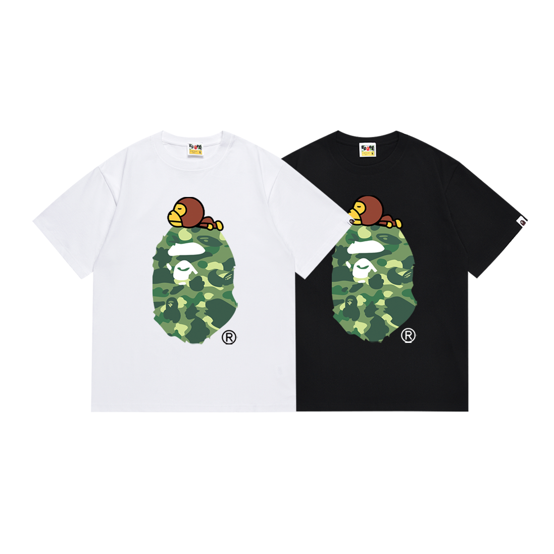 Bathing Shark and ape head print T-Shirt NextBlock