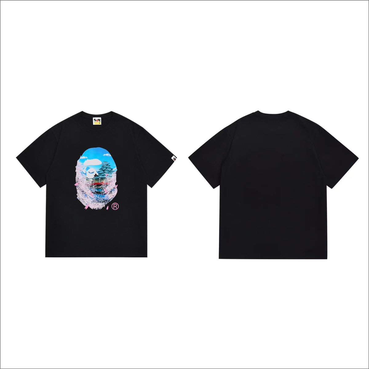 Bathing Shark and ape head print T-Shirt NextBlock