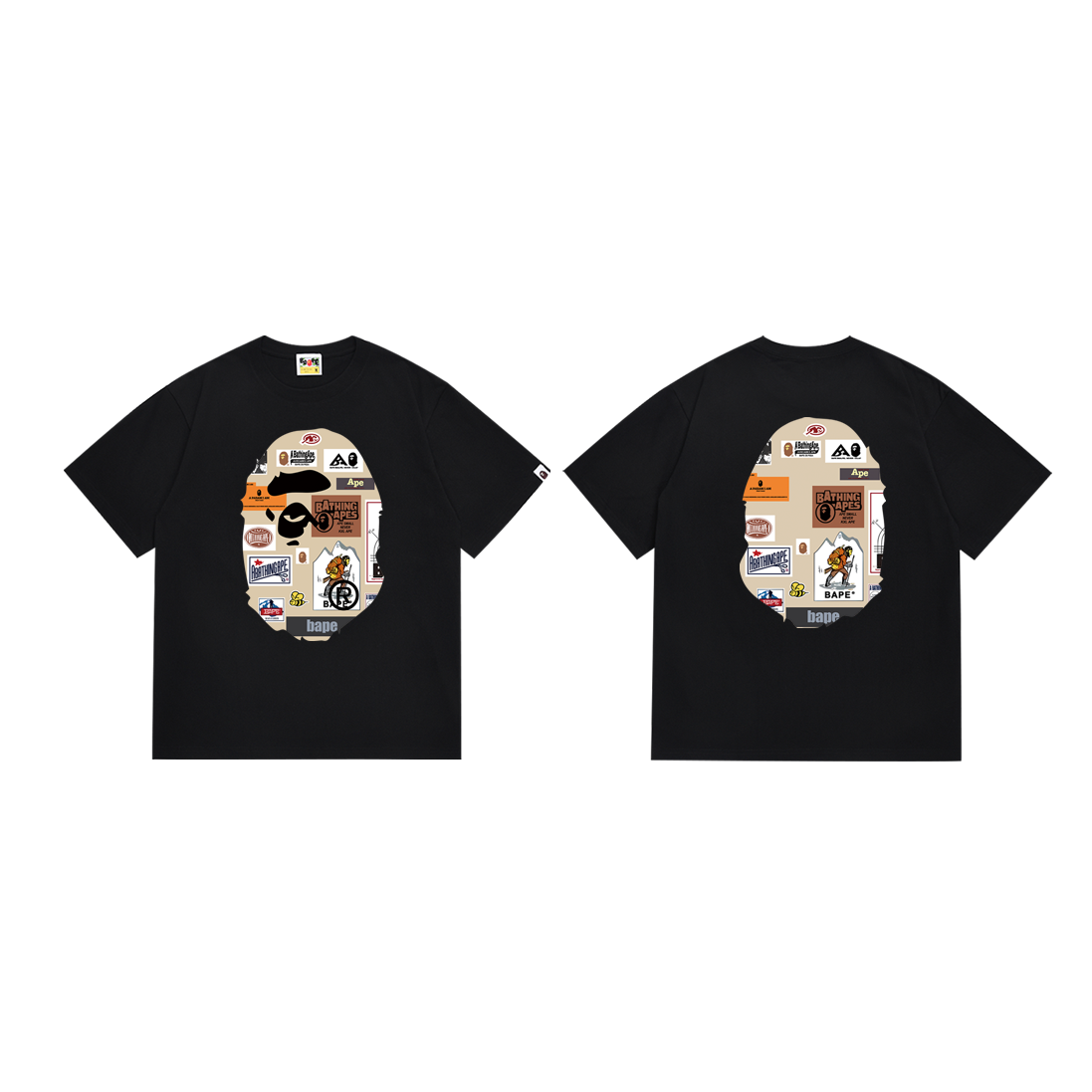 Bathing Shark and ape head print T-Shirt NextBlock