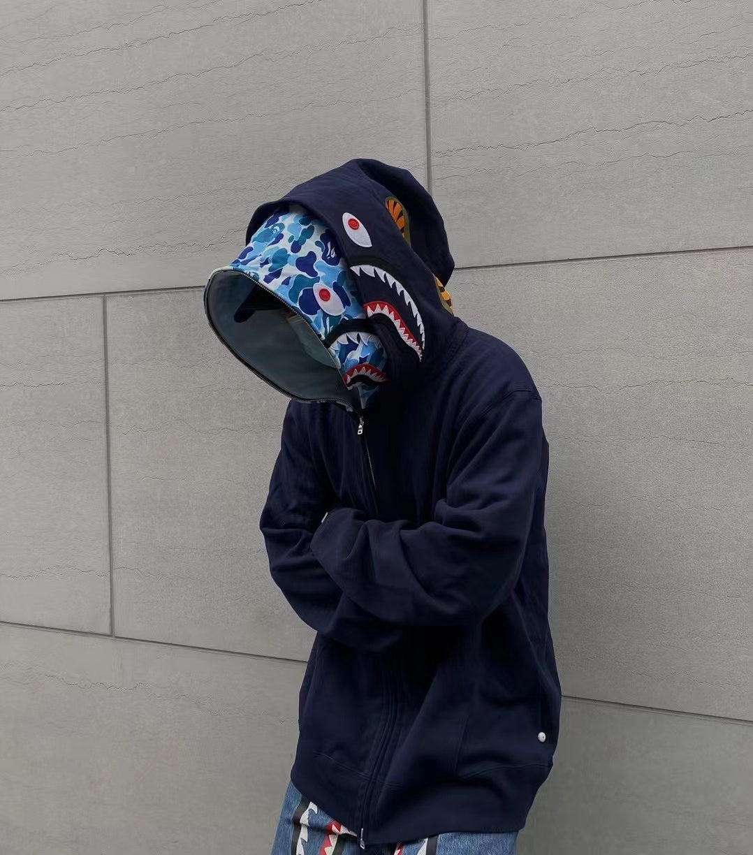 Bathing Shark and ape head print Hoodie Camouflage Cardigan Men's and Women's Sweater Hoodie Coat NextBlock