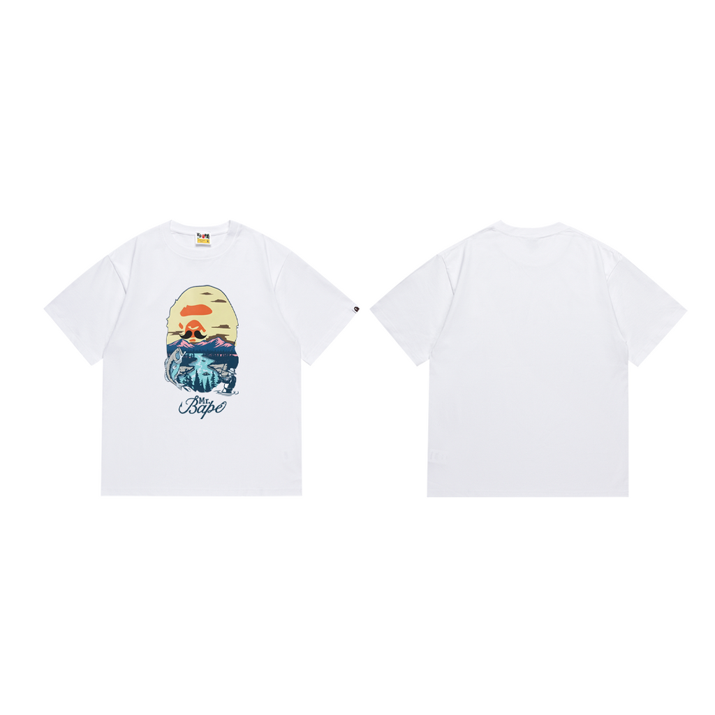 Bathing Shark and ape head print T-Shirt NextBlock