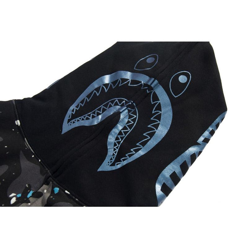 Bathing Shark and ape head print Hoodie Starry Sky Sweater Black and White Starry Sky Blue Shark Hat Printed Casual Hood NextBlock