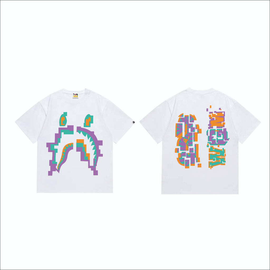 Bathing Shark and ape head print T-Shirt NextBlock