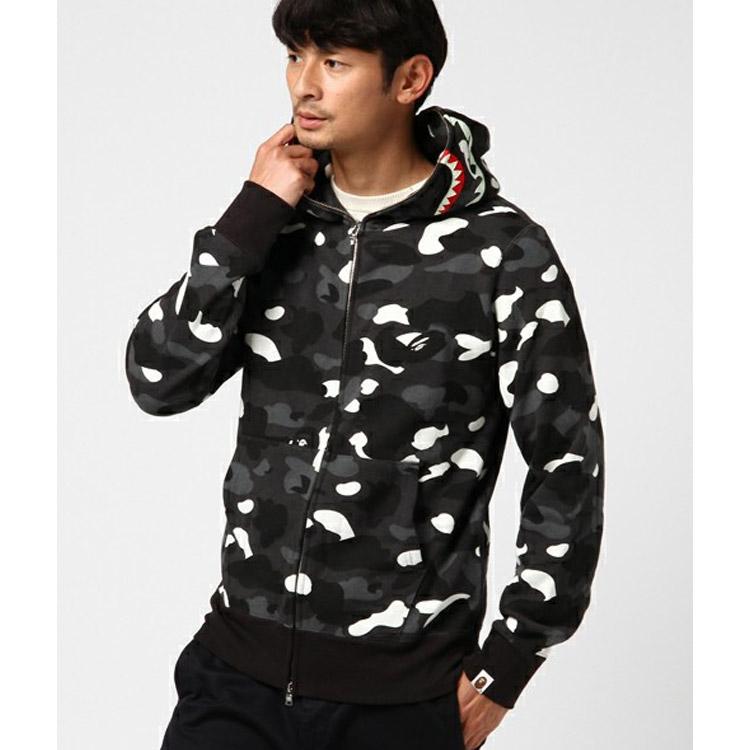 Bathing Shark and ape head print Hoodie Black and White Luminous Shark Coat Looped Fabric Hooded Shark Sweater Shark Emb NextBlock