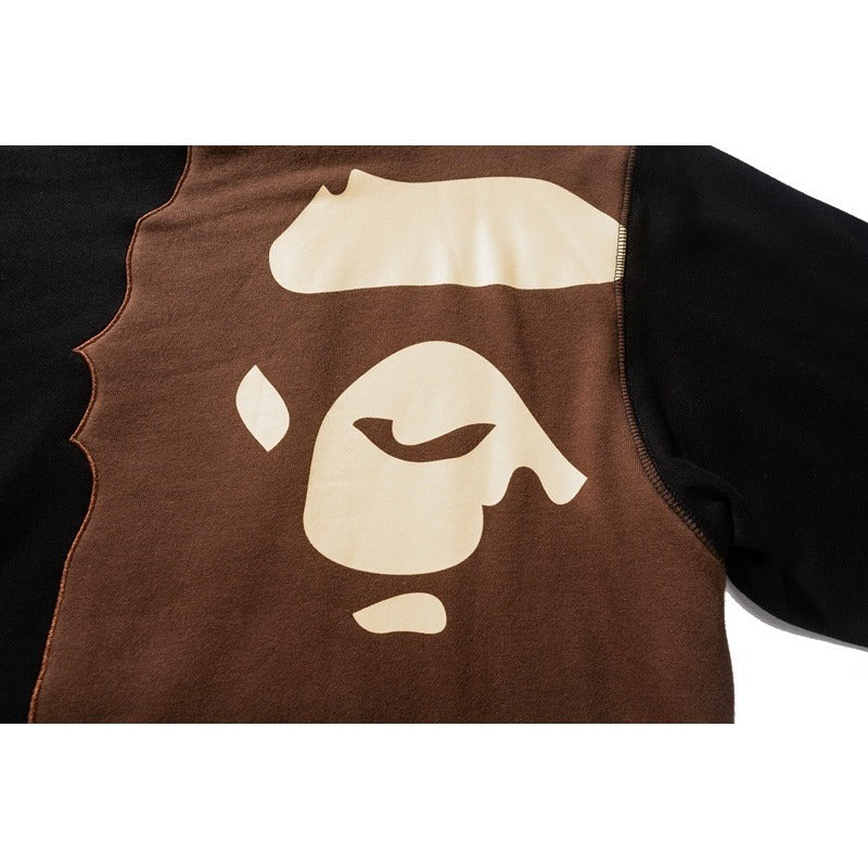 Bathing Shark and ape head print Hoodie Man Alphabet Print Solid Color Shark NextBlock