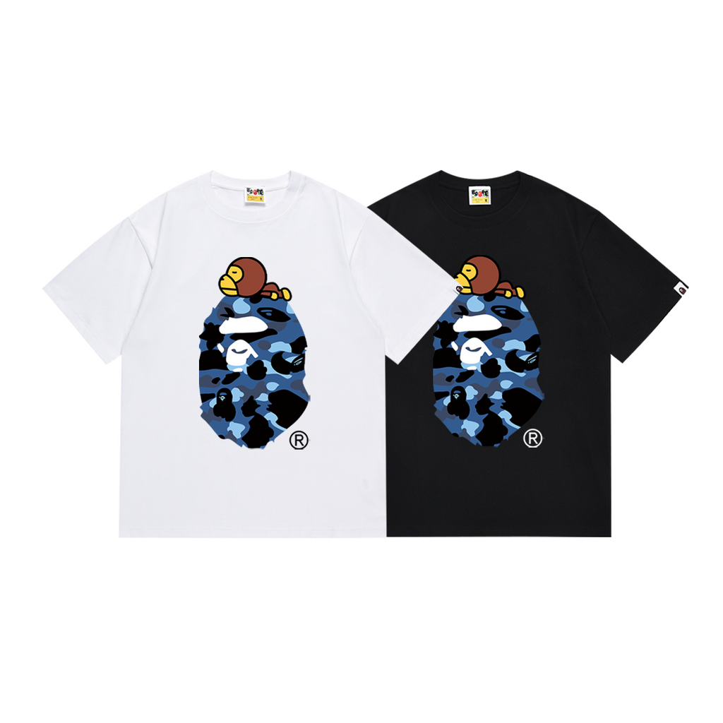 Bathing Shark and ape head print T-Shirt NextBlock