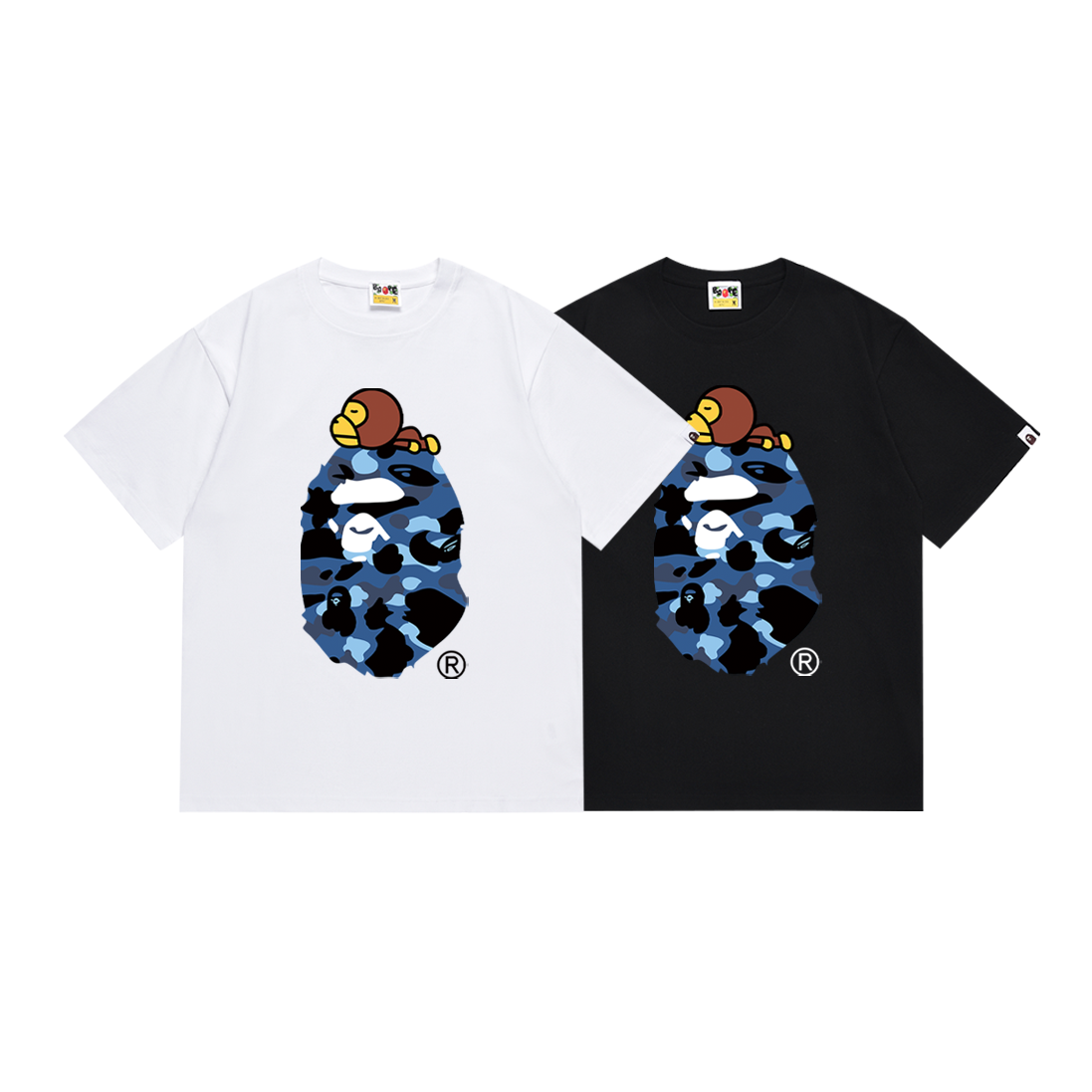 Bathing Shark and ape head print T-Shirt NextBlock