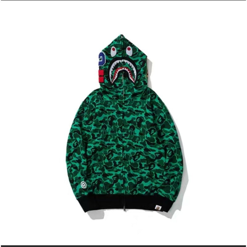 Bathing Shark and ape head print hoode BAPE green ghost color singer joint model NextBlock