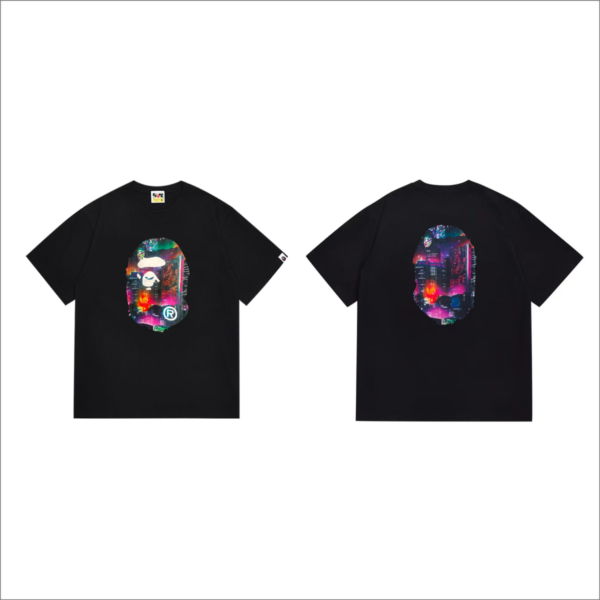 Bathing Shark and ape head print T-Shirt NextBlock