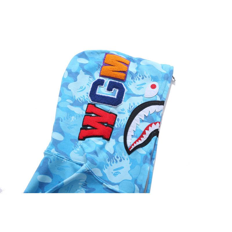 Bathing Shark and ape head print Hoodie Blue Jellyfish Ghost Fire Camouflage Shark Sweater Hooded Coat Casual Fashion Br NextBlock