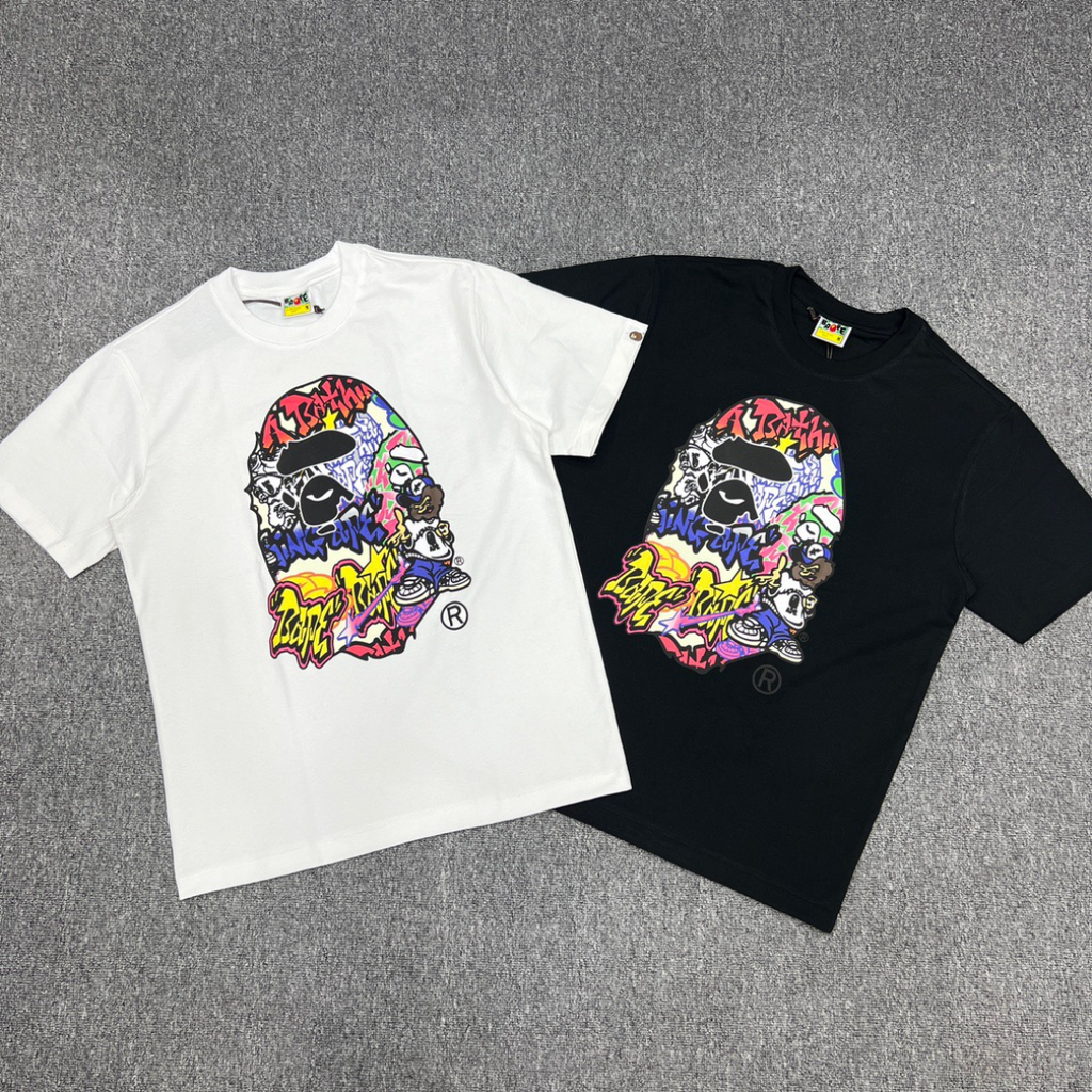 Bathing Shark and ape head print T-Shirt NextBlock