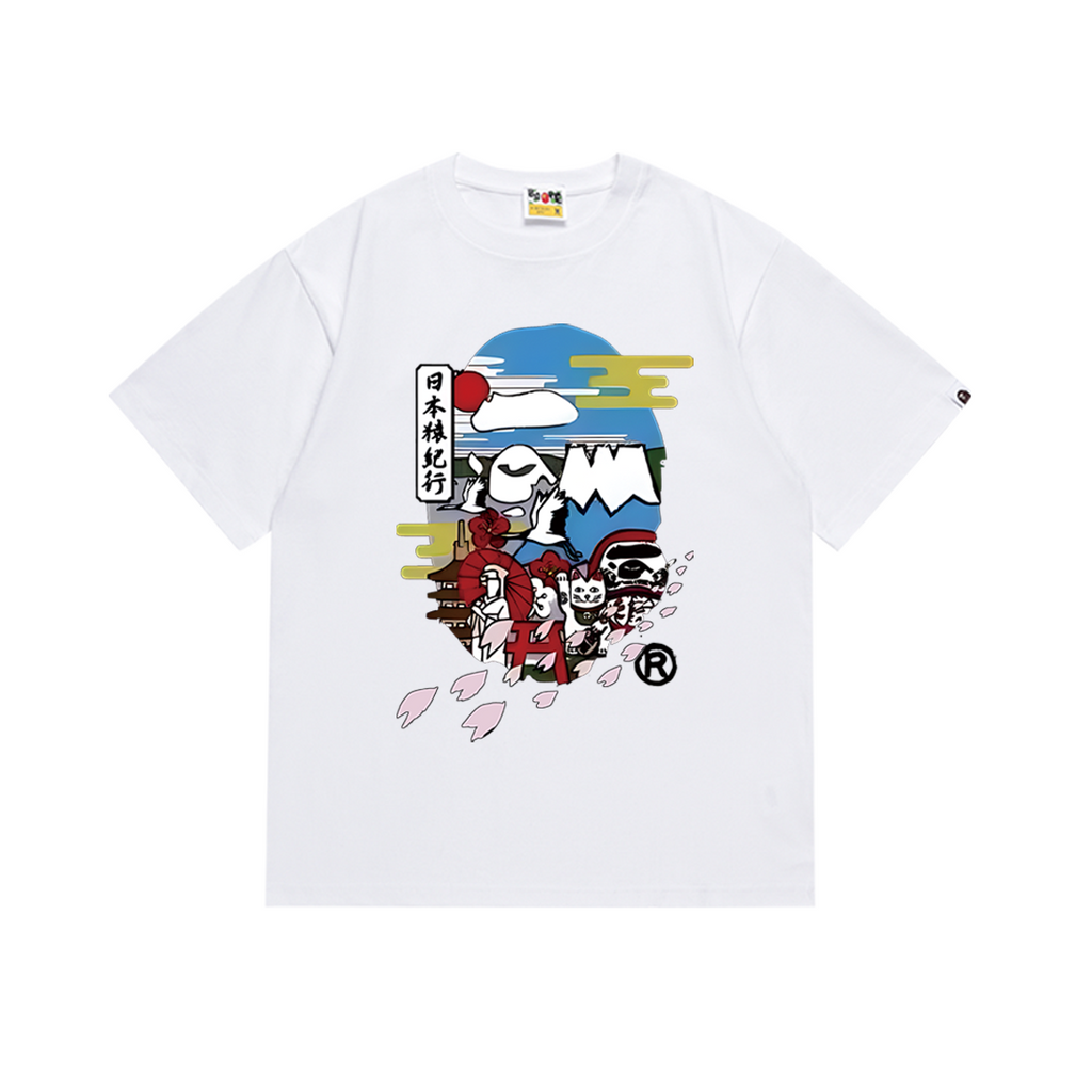 Bathing Shark and ape head print T-Shirt NextBlock