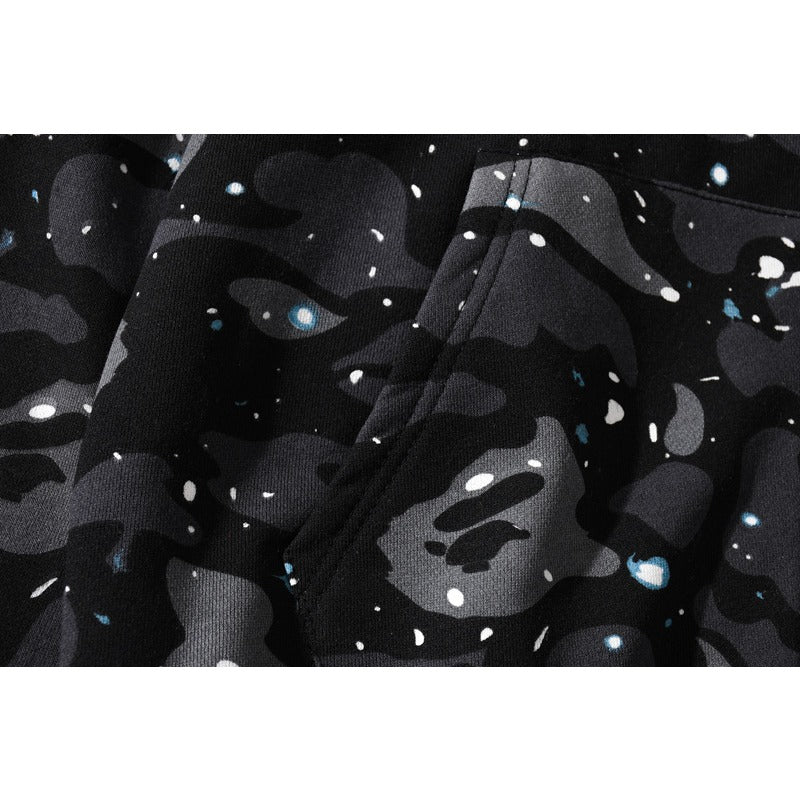 Bathing Shark and ape head print Hoodie Luminous Starry Sky Two-Hat Cardigan Zipper Velvet Shark NextBlock