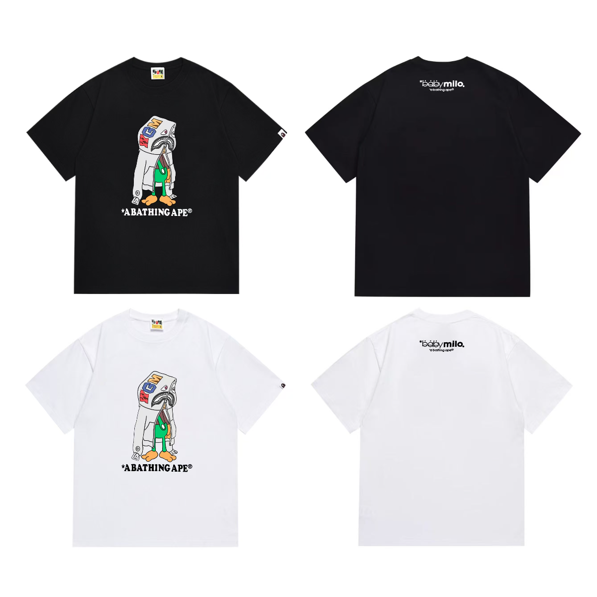 Bathing Shark and ape head print T-Shirt NextBlock