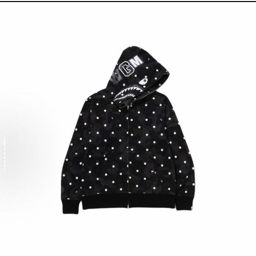 Bathing Shark and ape head print hoode BAPE polka dot black joint autum NextBlock