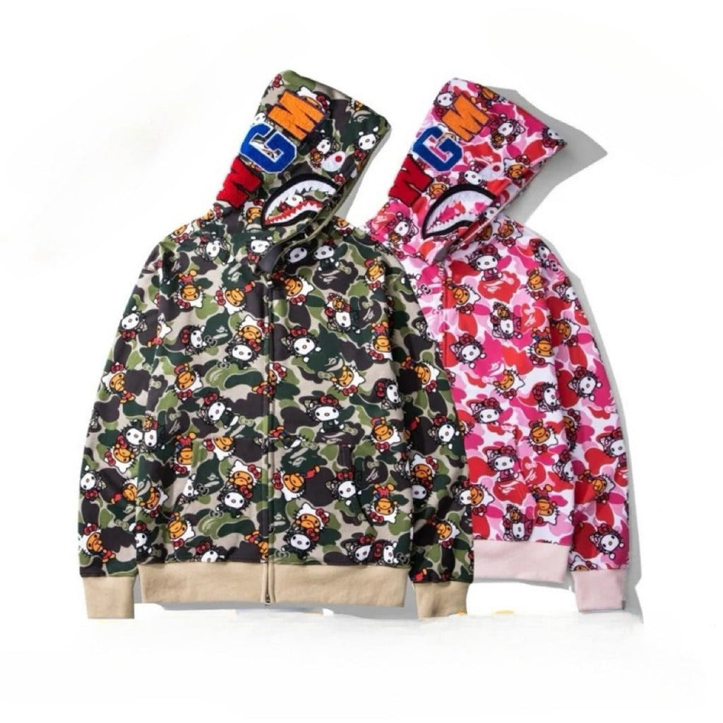 Bathing Shark and ape head print hoode BAPE shark full print hello kitty casual NextBlock