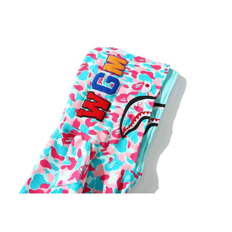 Bathing Shark and ape head print Hoodie Miami Two-Hat Cardigan Zipper Fall / Winter Velvet Shark NextBlock