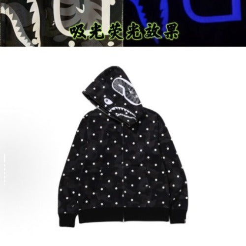 Bathing Shark and ape head print hoode BAPE polka dot black joint autum NextBlock