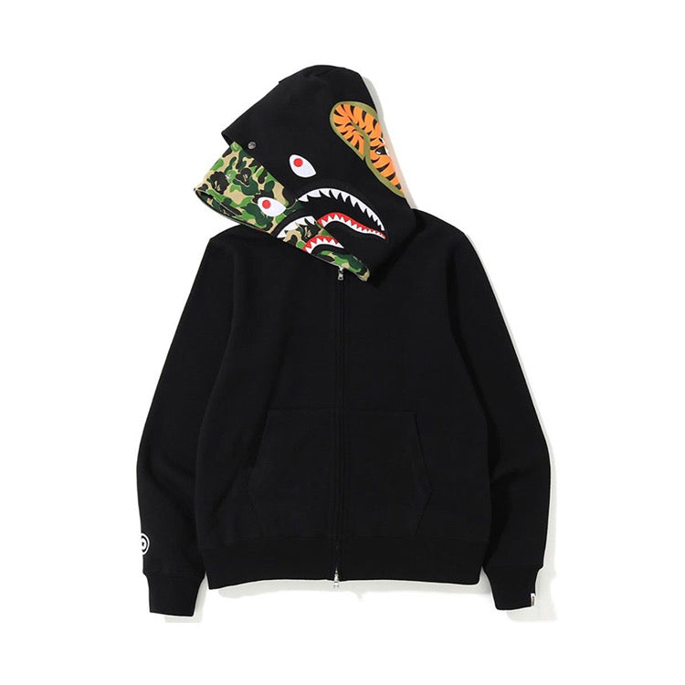 Bathing Shark and ape head print Hoodie Camouflage Cardigan Men's and Women's Sweater Hoodie Coat NextBlock