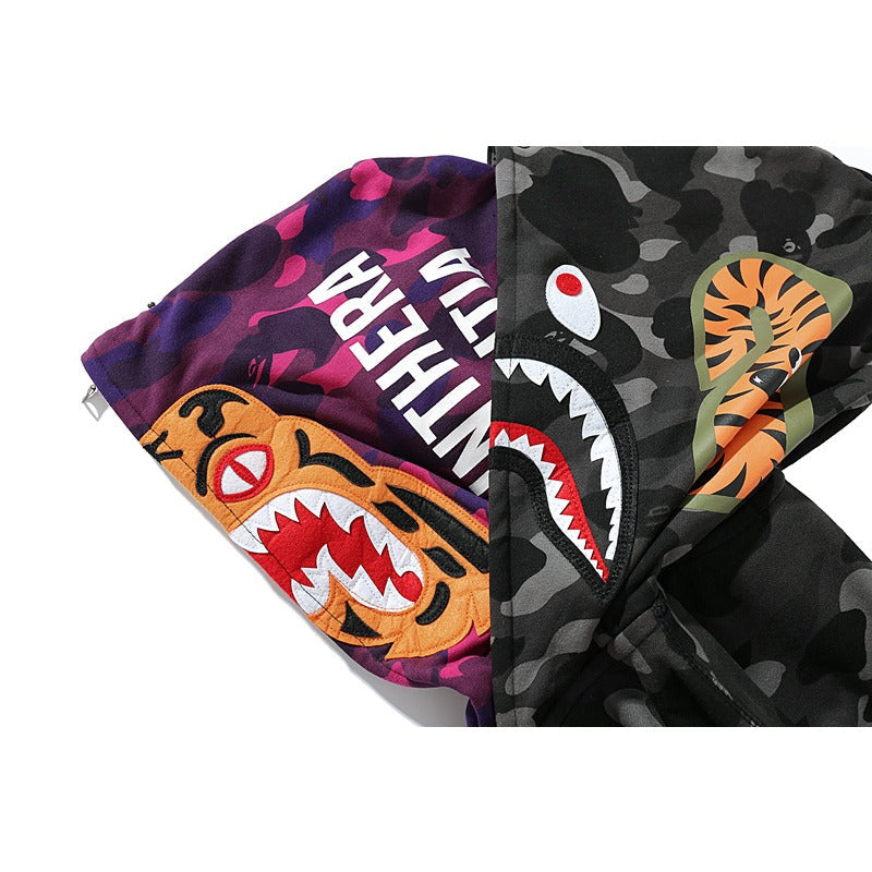 Bathing Shark and ape head print Hoodie Camouflage Shark Tiger Head Double Hat Sweater NextBlock