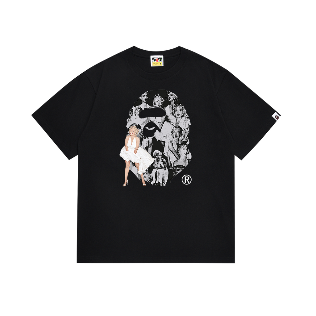 Bathing Shark and ape head print T-Shirt NextBlock