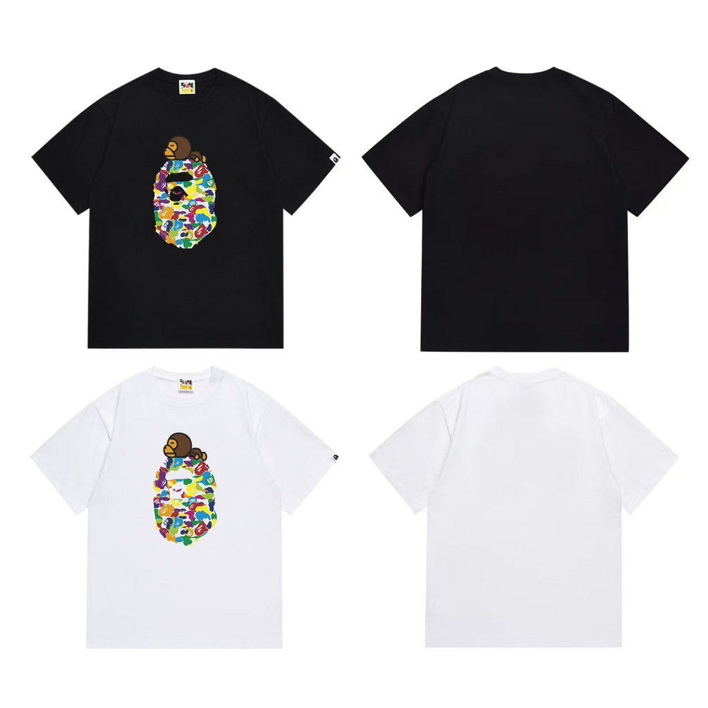Bathing Shark and ape head print T-Shirt NextBlock
