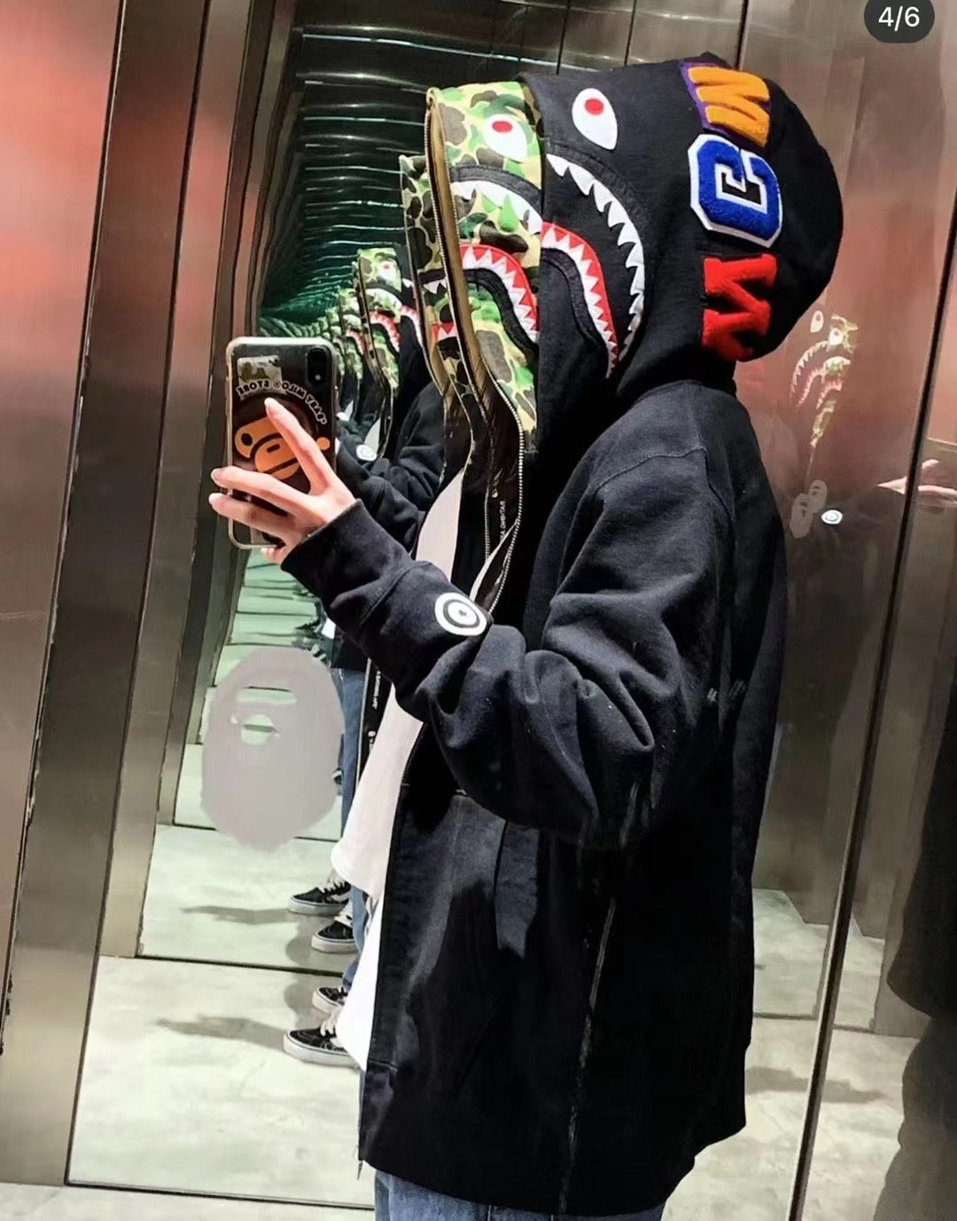 Bathing Shark and ape head print Hoodie Camouflage Cardigan Men's and Women's Sweater Hoodie Coat NextBlock
