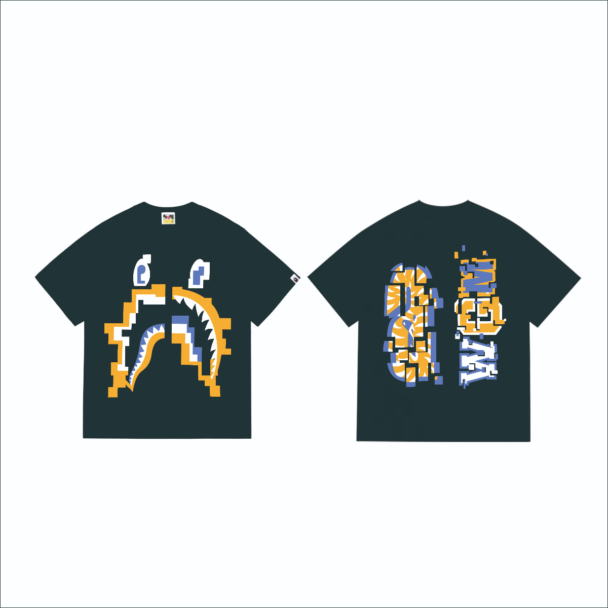 Bathing Shark and ape head print T-Shirt NextBlock