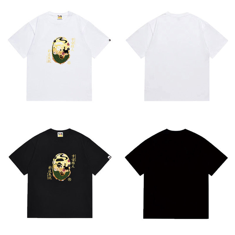 Bathing Shark and ape head print T Shirts NextBlock