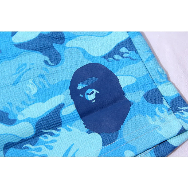 Bathing Shark and ape head print Shorts Flame Blue Camo Shark Straight Beach Pants NextBlock